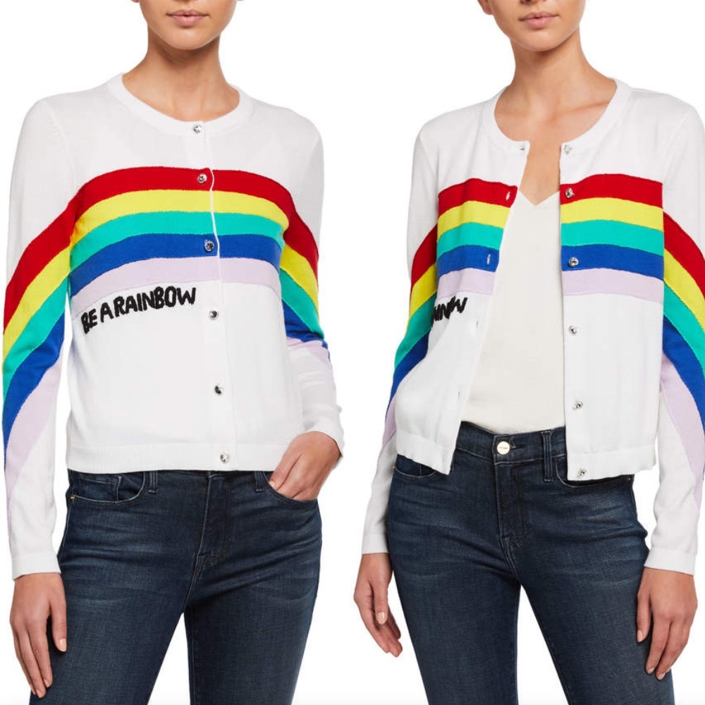Alice + Olivia Ruthy Be A Rainbow Embroidered Cardigan